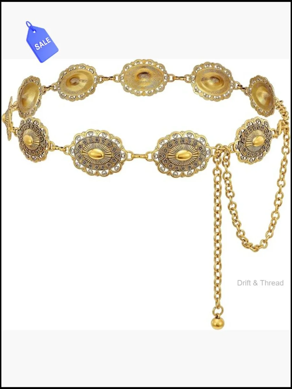 Western Concho Chain Belt for Women Adjustable Lobster Clasp Waist Belt
